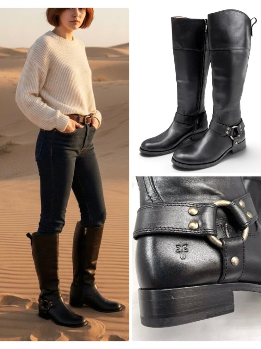 NEW Frye Veronica Harness Black Leather Riding Moto Biker Boots